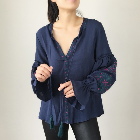 BOHO EMBROIDERED TASSELS TOP - Picture 9 of 10